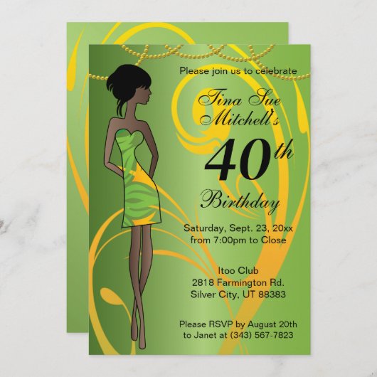 アダルトガール誕生日パーティー | DIY時代 – 緑 招待状 (正面/裏面)