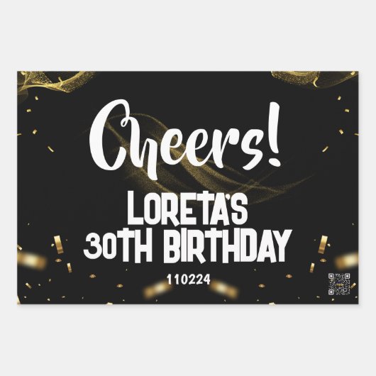 アダルトサプライズ誕生日ラッピング紙ブラック ラッピングペーパーシート (正面)