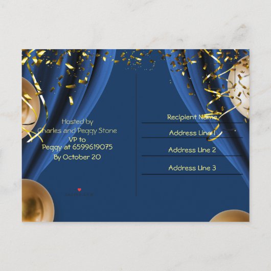 アダルトサプライズ誕生日招待状PostCardブルー インビテーションポストカード (裏面)