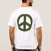 アダルトシャツ、オリーブグリーンピースサインとピース文字 Tシャツ (裏面)