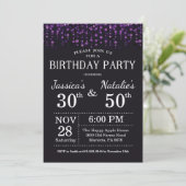 アダルトジョイントバースデーパーティーパープルグリッター 招待状 (スタンド正面)