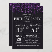 アダルトジョイントバースデーパーティーパープルグリッター 招待状 (正面/裏面)
