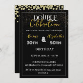 アダルトジョイントバースデーパーティーブラック&金ゴールド合成 招待状 (正面/裏面)