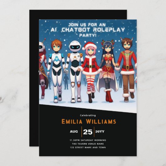 アダルトチャットボットのロールプレイパーティーアニメロボットクリスマス 招待状 (正面/裏面)