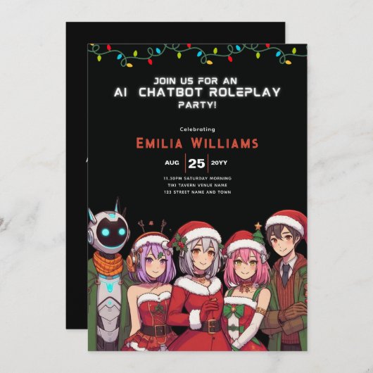 アダルトチャットボットのロールプレイパーティーアニメロボットクリスマス 招待状 (正面/裏面)