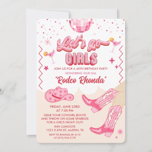 アダルトディスコ女性のカーボーイ誕生日パーティーの招待 招待状 (正面)