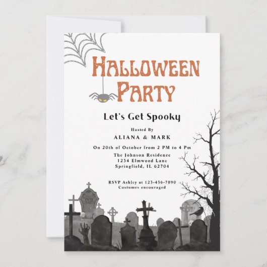 アダルトハロウィーンパーティーヴィンテージブラック墓地 招待状 (正面)
