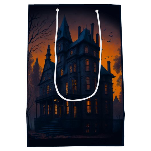 アダルトハロウィーンマンション幽霊のよく出るパーティー ミディアムペーパーバッグ (裏面)