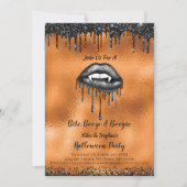 アダルトハロウィーンヴァンパイアブラックグリッターリップオレンジ 招待状 (正面)