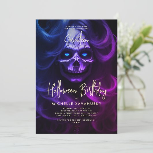 アダルトハロウィーン誕生日パーティレディモダンスカル 招待状 (スタンド正面)