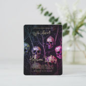 アダルトハロウィーン誕生日パーティー金ゴールドパープルスカル 招待状 (スタンド正面)