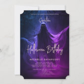 アダルトハロウィーン誕生日幽霊ブルーパープルピンク 招待状 (正面)