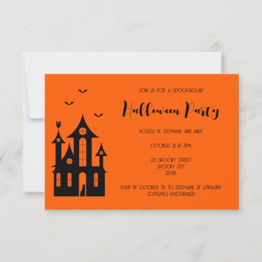 アダルトハローウィンパーティ幽霊のよく出るハウスブラックオレンジ 招待状 (正面)