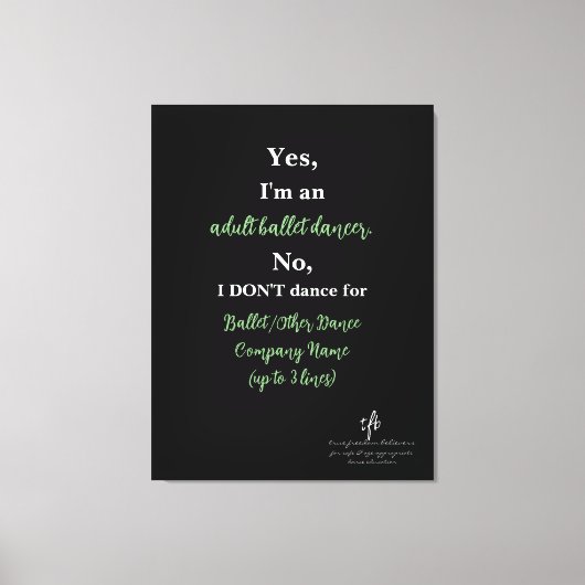 アダルトバレエダンサー聖人/ホワイト文字Lg. キャンバスプリント (正面)