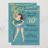アダルトバースデーパーティーガールティール(緑がかった色)ブルー 招待状 (正面/裏面)