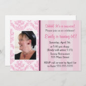 アダルトバースデーパーティーフォト招待状ピンクダマスク 招待状 (正面/裏面)