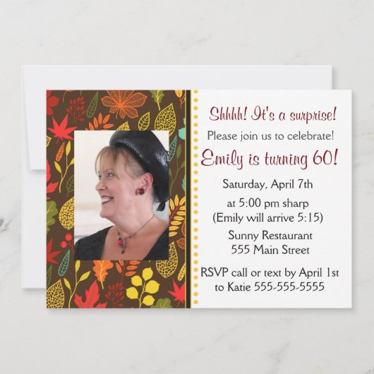 アダルトバースデーパーティーフォト招待状紅葉 招待状 (正面)