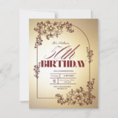 アダルトバースデーパーティー招待金ゴールドマルーンテーマ ノートカード (正面)