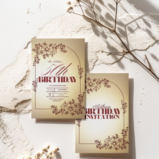 アダルトバースデーパーティー招待金ゴールドマルーンテーマ ノートカード