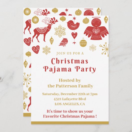 アダルトパジャマパーティの招待状ノルディック 招待状 (正面/裏面)