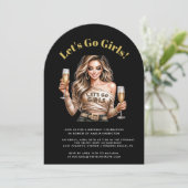 アダルトブラックと金ゴールドグリッター誕生日パーティー 招待状 (スタンド正面)