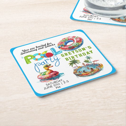 アダルトプールパーティーサマービーチ誕生日 スクエアペーパーコースター (アングル)