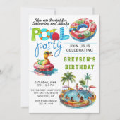 アダルトプールパーティーサマービーチ誕生日 招待状 (正面)