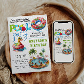 アダルトプールパーティーサマービーチ誕生日 招待状