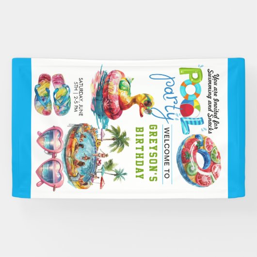 アダルトプールパーティーサマービーチ誕生日 横断幕 (横)