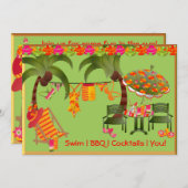 アダルトプールパーティーBBQカクテル招待状 招待状 (正面/裏面)