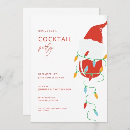 アダルトホリデーカクテルパーティークリスマスワインサンタ 招待状 (正面/裏面)