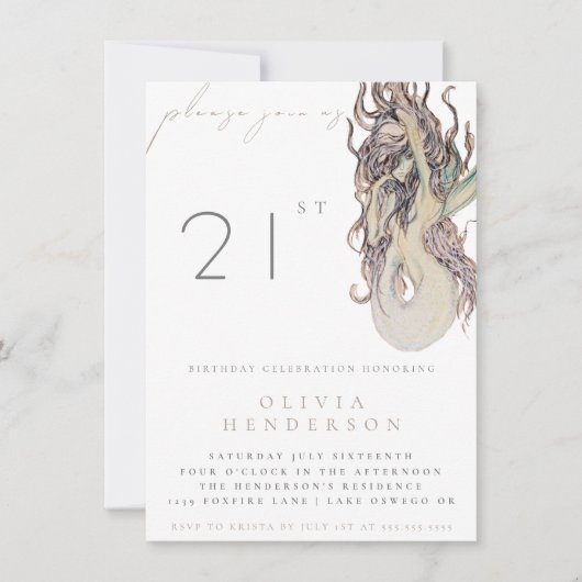 アダルトマーメイド任意の誕生日パーティーの招待 (正面)