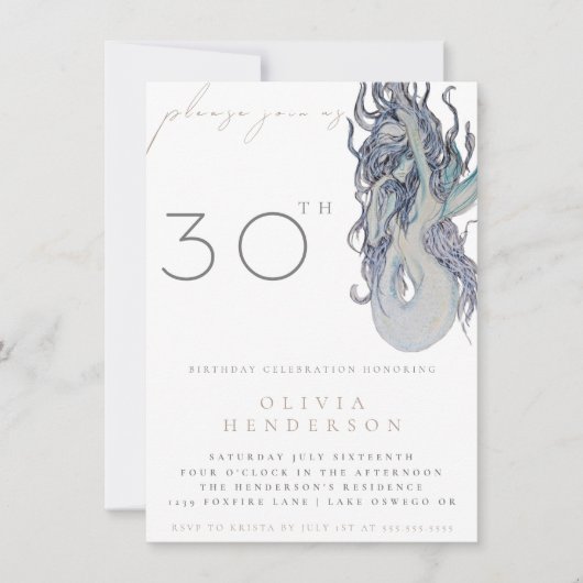 アダルトマーメイド任意の誕生日パーティーの招待 (正面)