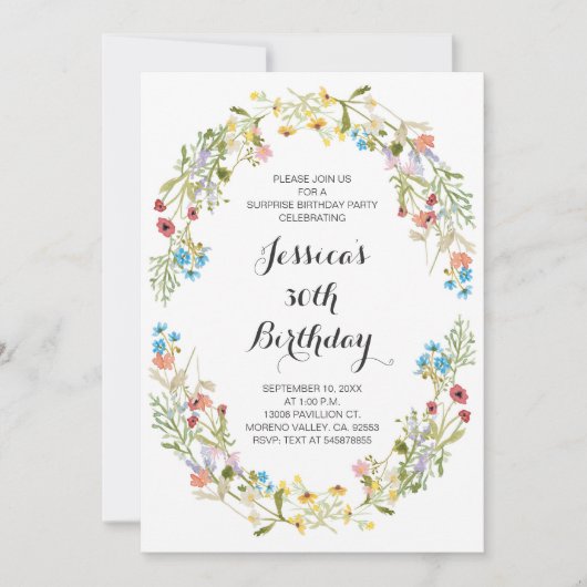 アダルトワイルドフラワーズフローラ誕生日アニーエイジ 招待状 (正面)