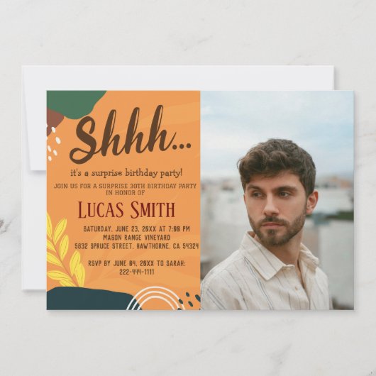 アダルト素朴サプライズ誕生日パーティーの写真 招待状 (正面)