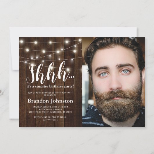 アダルト素朴サプライズ誕生日パーティーの写真 招待状 (正面)