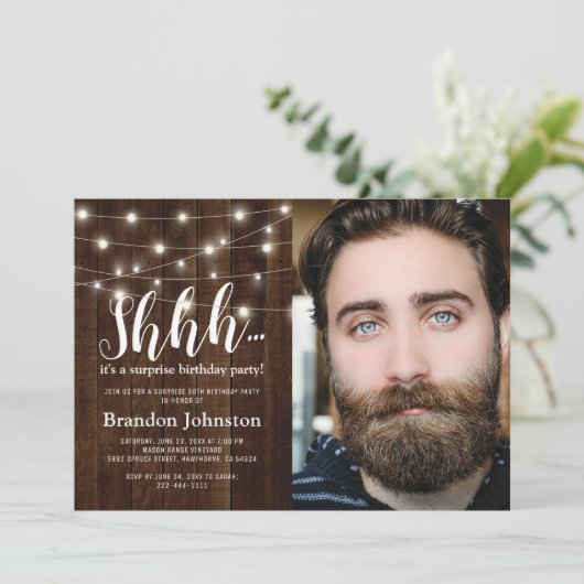 アダルト素朴サプライズ誕生日パーティーの写真 招待状 (スタンド正面)