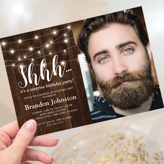 アダルト素朴サプライズ誕生日パーティーの写真 招待状