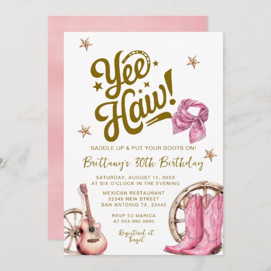 アダルト西素朴30番女性のカーボーイ誕生日 招待状 (正面/裏面)