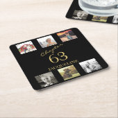 アダルト6フォトブラック金ゴールド誕生日 スクエアペーパーコースター (アングル)