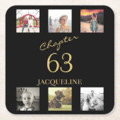 アダルト6フォトブラック金ゴールド誕生日 スクエアペーパーコースター (正面)