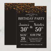 アダルト·ジョイント·バースデー·パーティー招待金ゴールドグリッター 招待状 (正面/裏面)