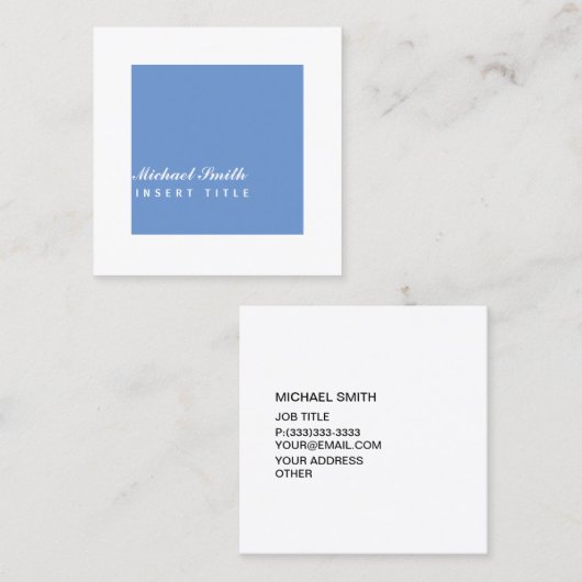 アチックのスタイリッシュなヤグルマギクの青いパーソナライズ スクエア名刺 (正面/裏面)