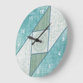 アチックの窓のキルトパターンミントの緑及び青 ラージ壁時計 (傾斜)