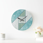 アチックの窓のキルトパターンミントの緑及び青 ラージ壁時計 (ホーム)