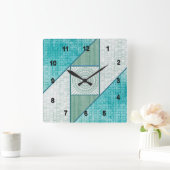 アチックの窓のミントの緑及びターコイズ スクエア壁時計 (ホーム)