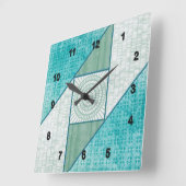 アチックの窓のミントの緑及びターコイズ スクエア壁時計 (傾斜)