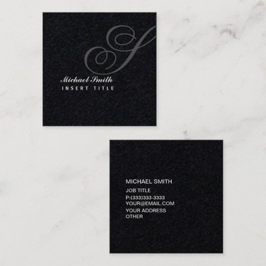 アチックの透かしの黒のパーソナライズなモノグラム スクエア名刺 (正面/裏面)