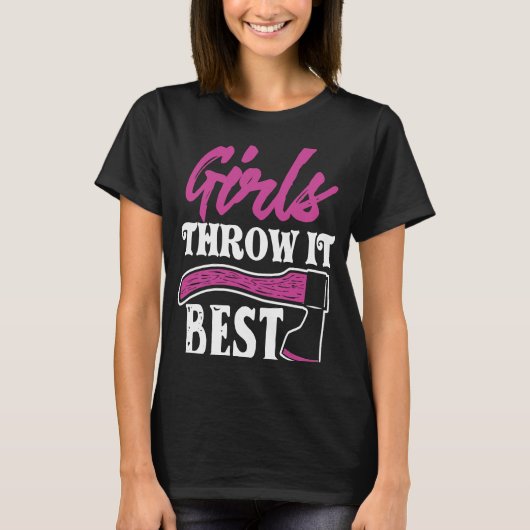 アックスおもしろい投げ斧のスロワーの女の子はそれをbes投げる tシャツ (正面)
