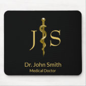 アックレピウスの上品な医療ロッド金ゴールドオンブラック マウスパッド (正面)
